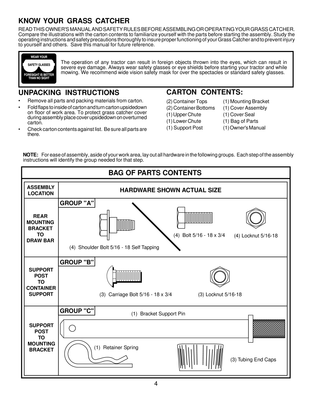 Husqvarna C42C owner manual Know Your Grass Catcher 