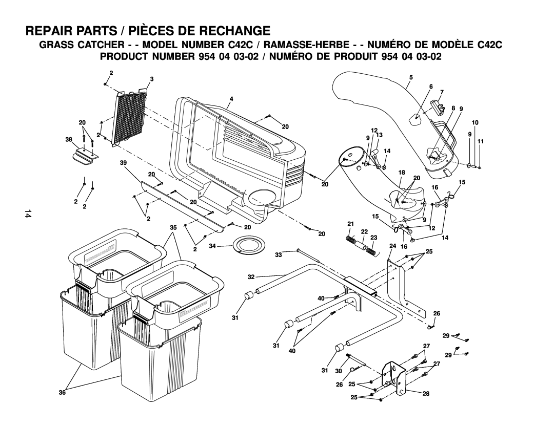 Husqvarna C42C owner manual Repair Parts / Piè Ces De Rechange, PRODUCT NUMBER 954 04 03-02 / NUMÉ RO DE PRODUIT 