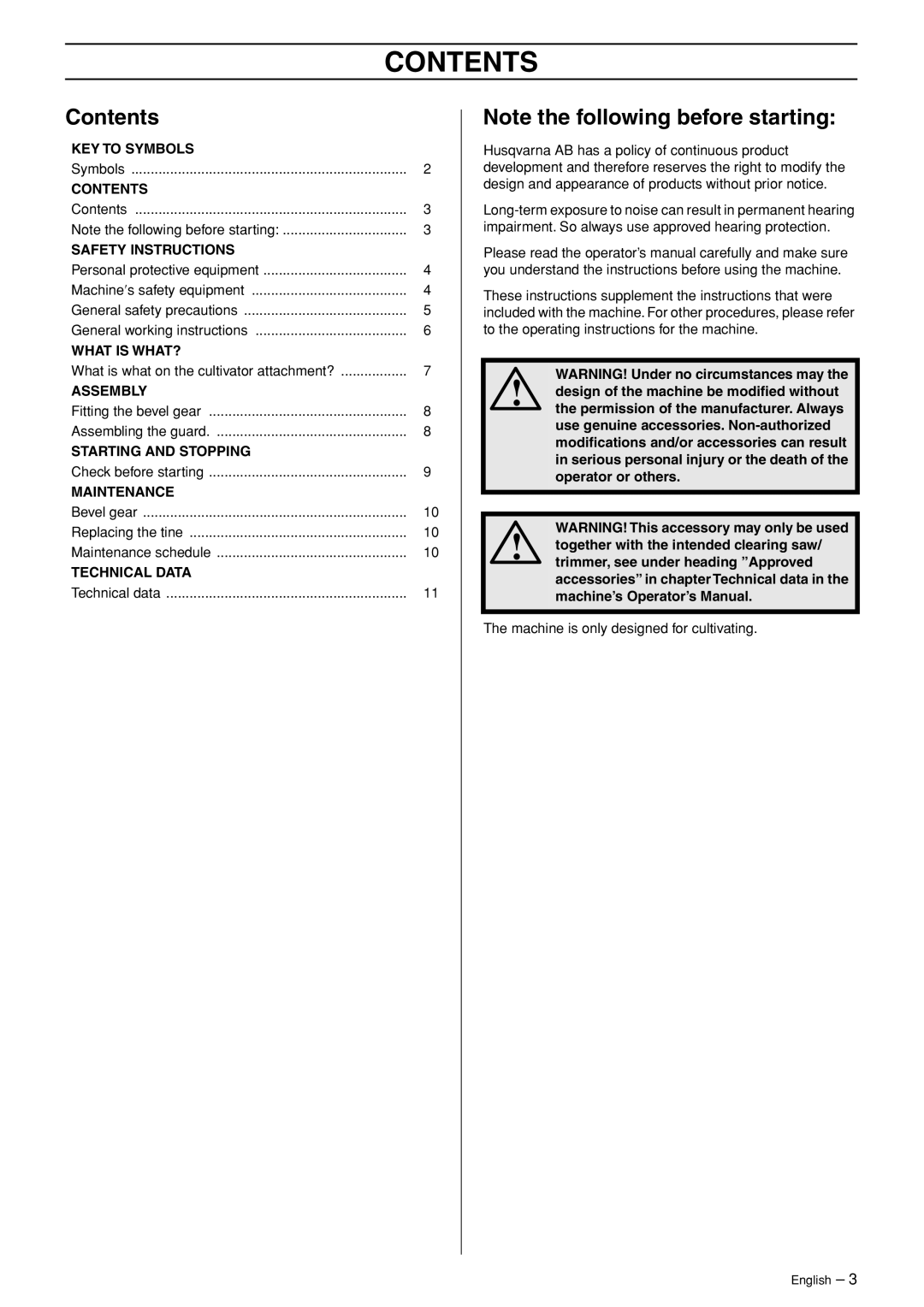 Husqvarna CA 150 manuel dutilisation Contents 