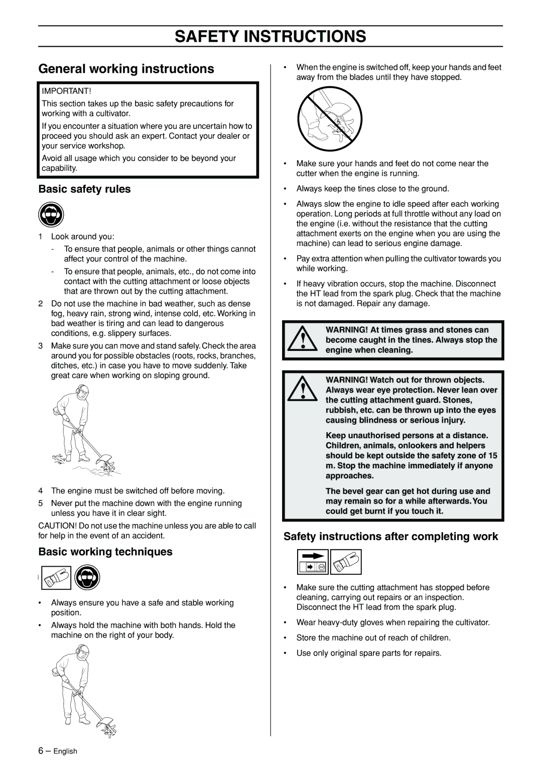 Husqvarna CA 150 manuel dutilisation General working instructions, Basic safety rules, Basic working techniques 