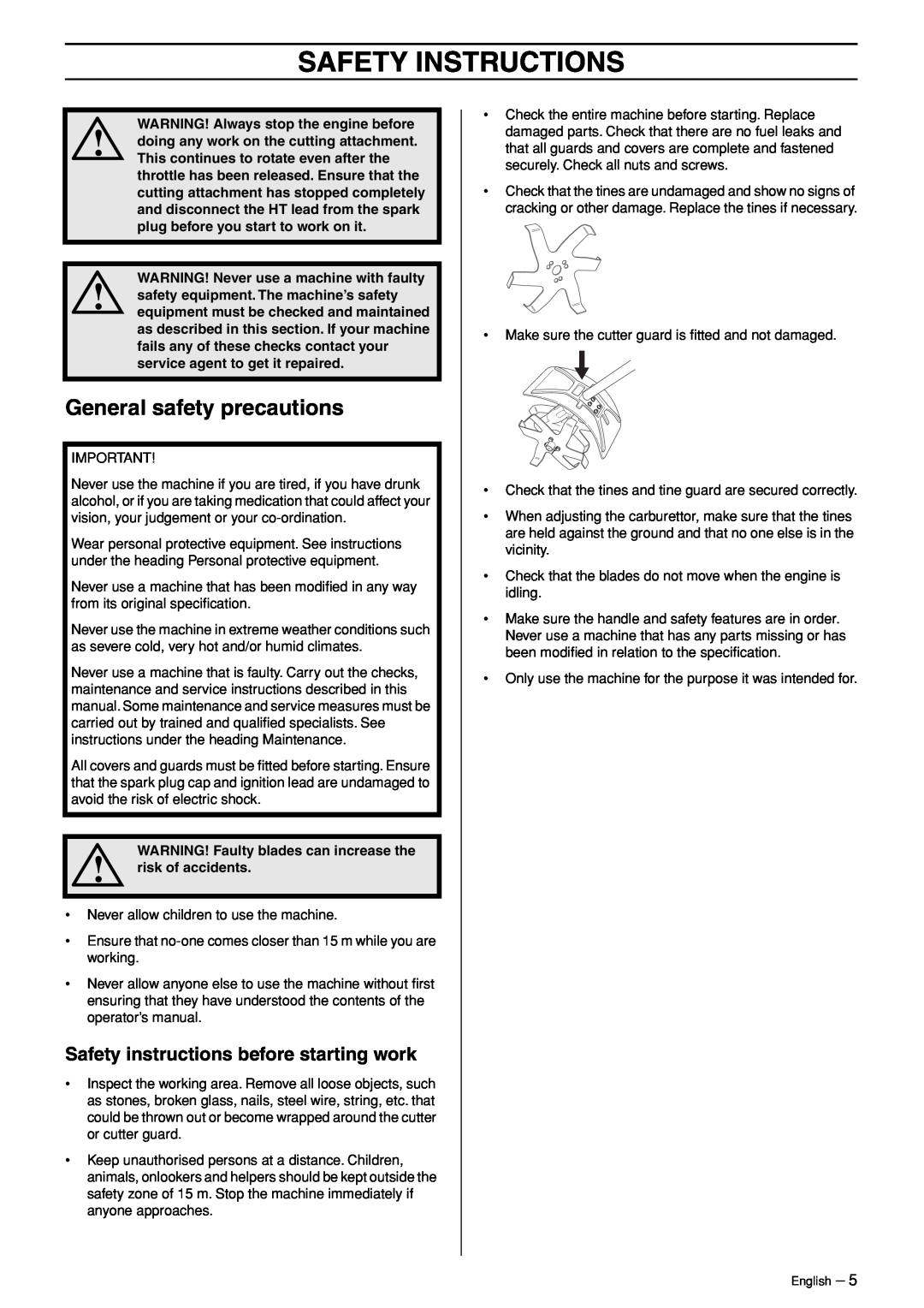 Husqvarna CA 150 General safety precautions, Safety instructions before starting work, Safety Instructions 
