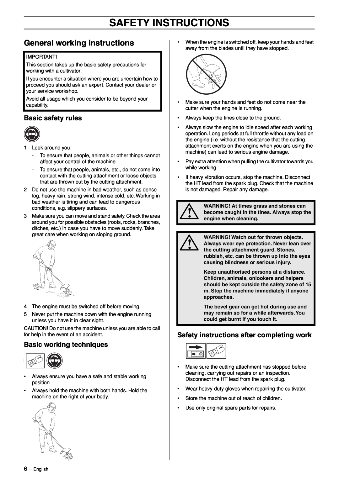 Husqvarna CA 150 General working instructions, Basic safety rules, Basic working techniques, Safety Instructions 