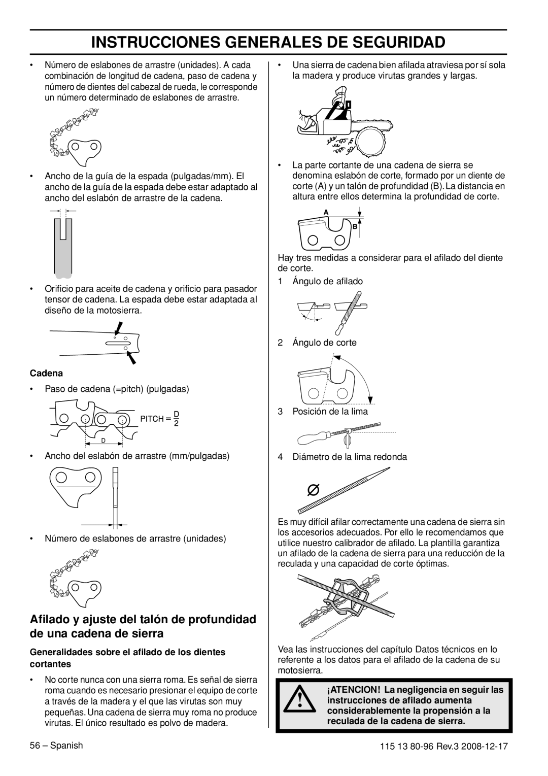 Husqvarna CARB III manual Generalidades sobre el aﬁlado de los dientes cortantes 