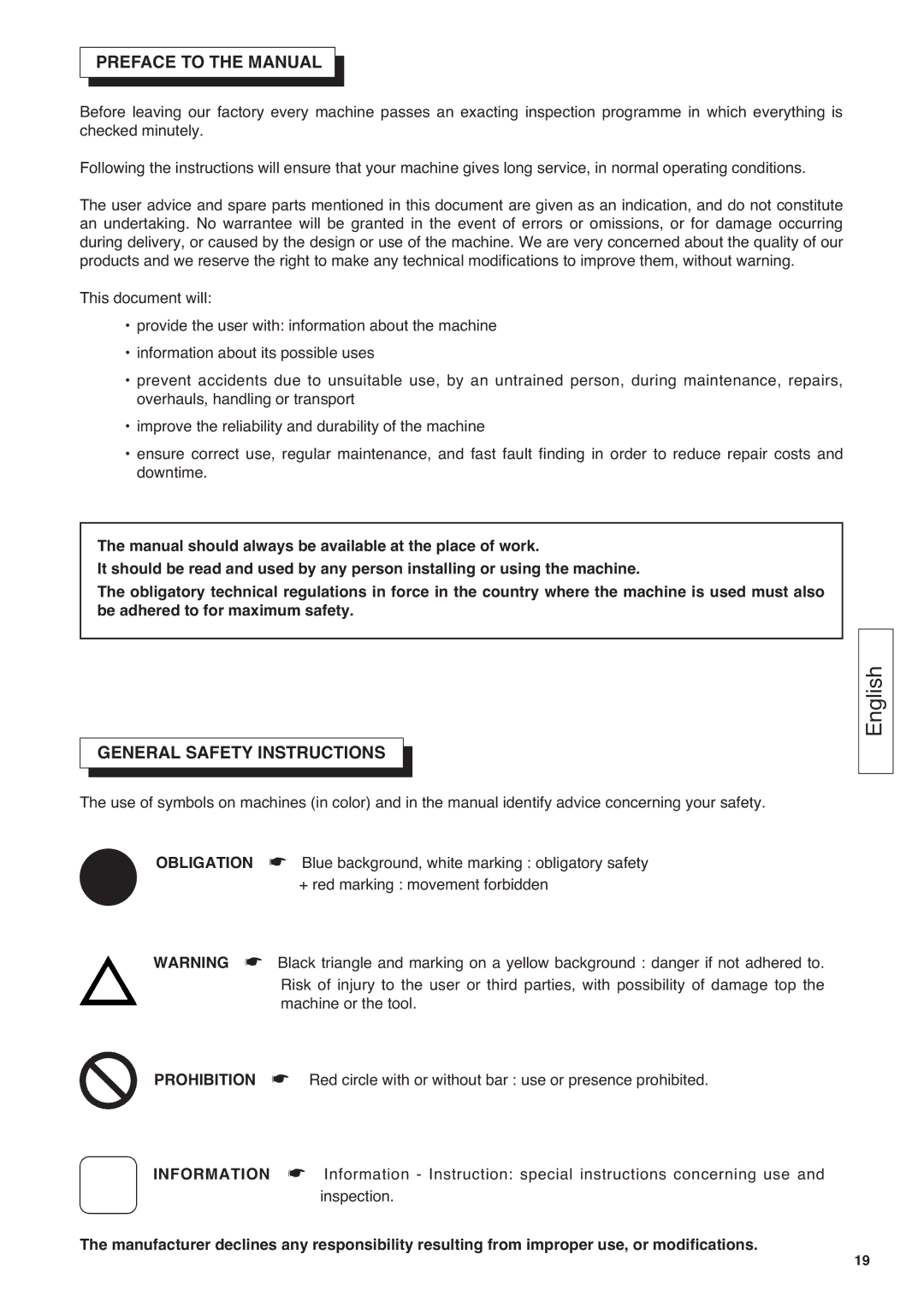 Husqvarna CG 200 S manuel dutilisation Preface to the Manual, General Safety Instructions, + red marking movement forbidden 