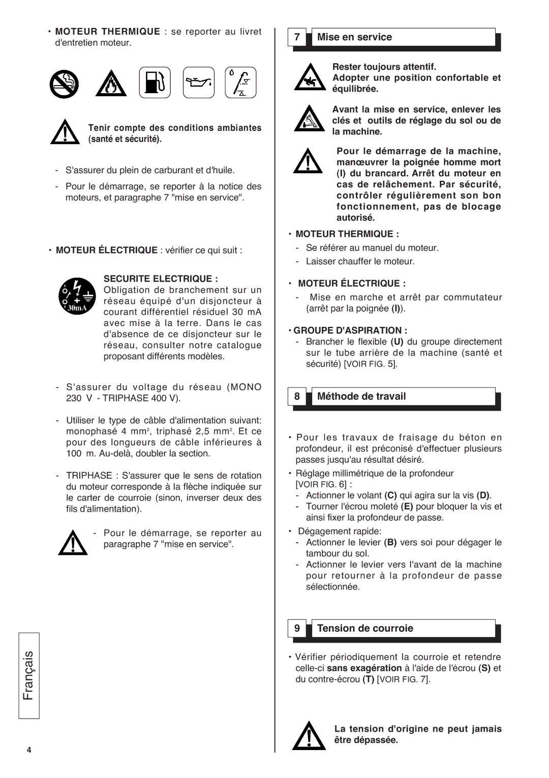 Husqvarna CG 200 S manuel dutilisation Mise en service, Méthode de travail, Tension de courroie 