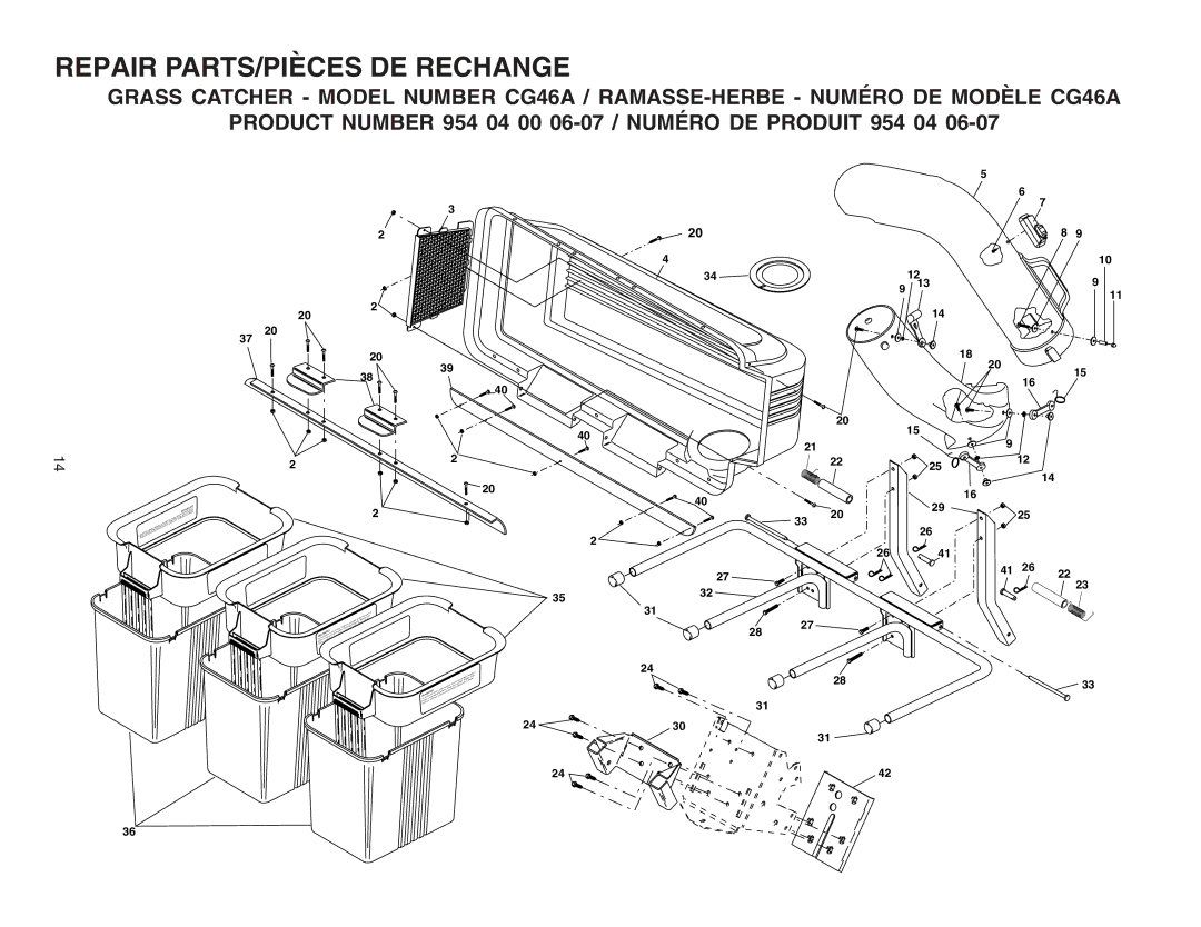 Husqvarna CG46A owner manual Repair PARTS/PIÈCES DE Rechange, Product Number 954 04 00 06-07 / Numéro DE Produit 954 04 