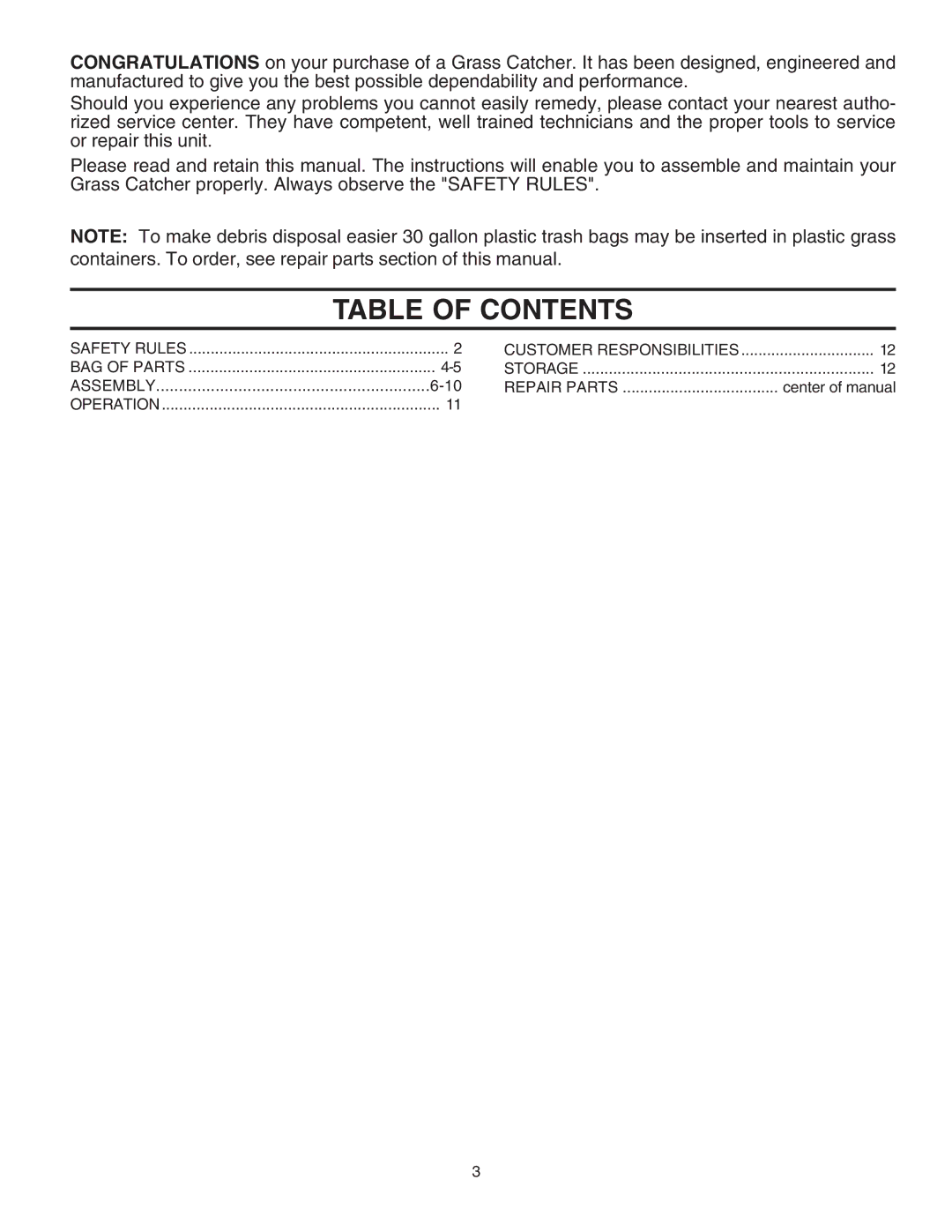 Husqvarna CG46A owner manual Table of Contents 