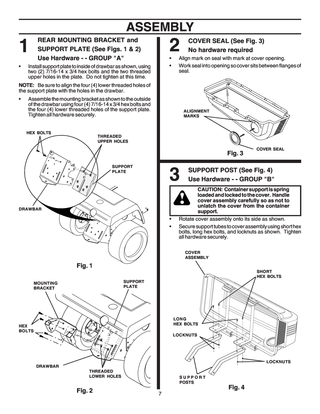 Husqvarna CG46A REAR MOUNTING BRACKET and, SUPPORT PLATE See Figs, Use Hardware - - GROUP A, COVER SEAL See Fig, Assembly 