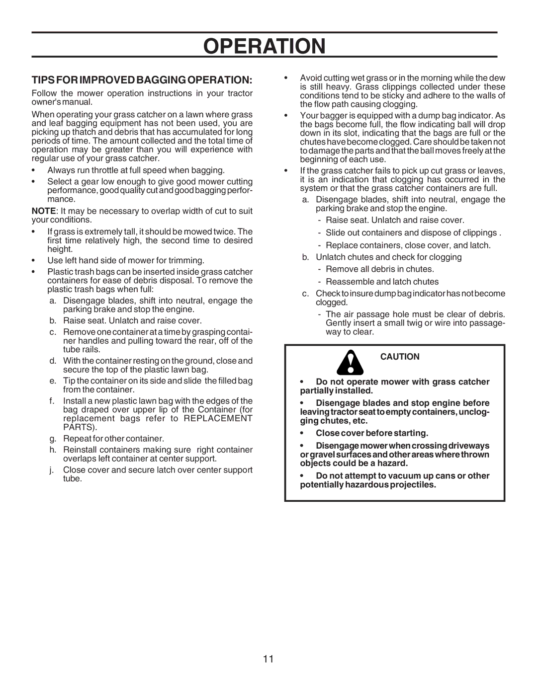 Husqvarna CL36A manual Tips for Improved Bagging Operation 