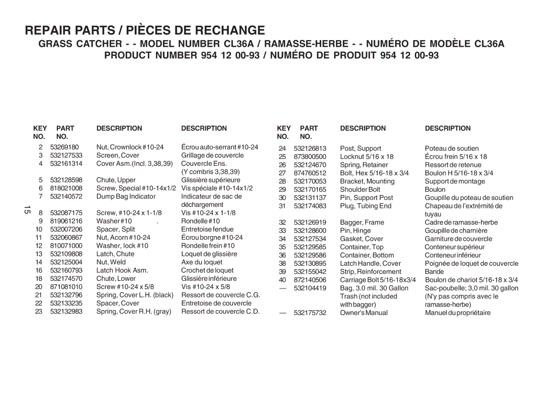 Husqvarna CL36A manual KEY Part Description 