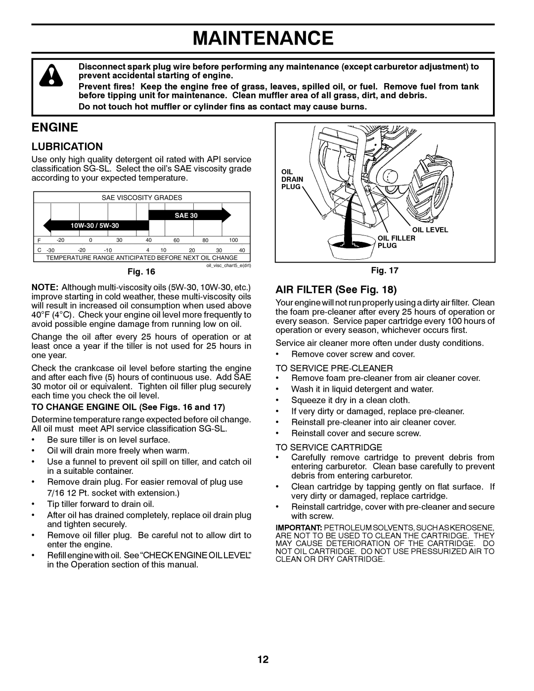 Husqvarna CRT1350LS owner manual Engine, AIR Filter See Fig 