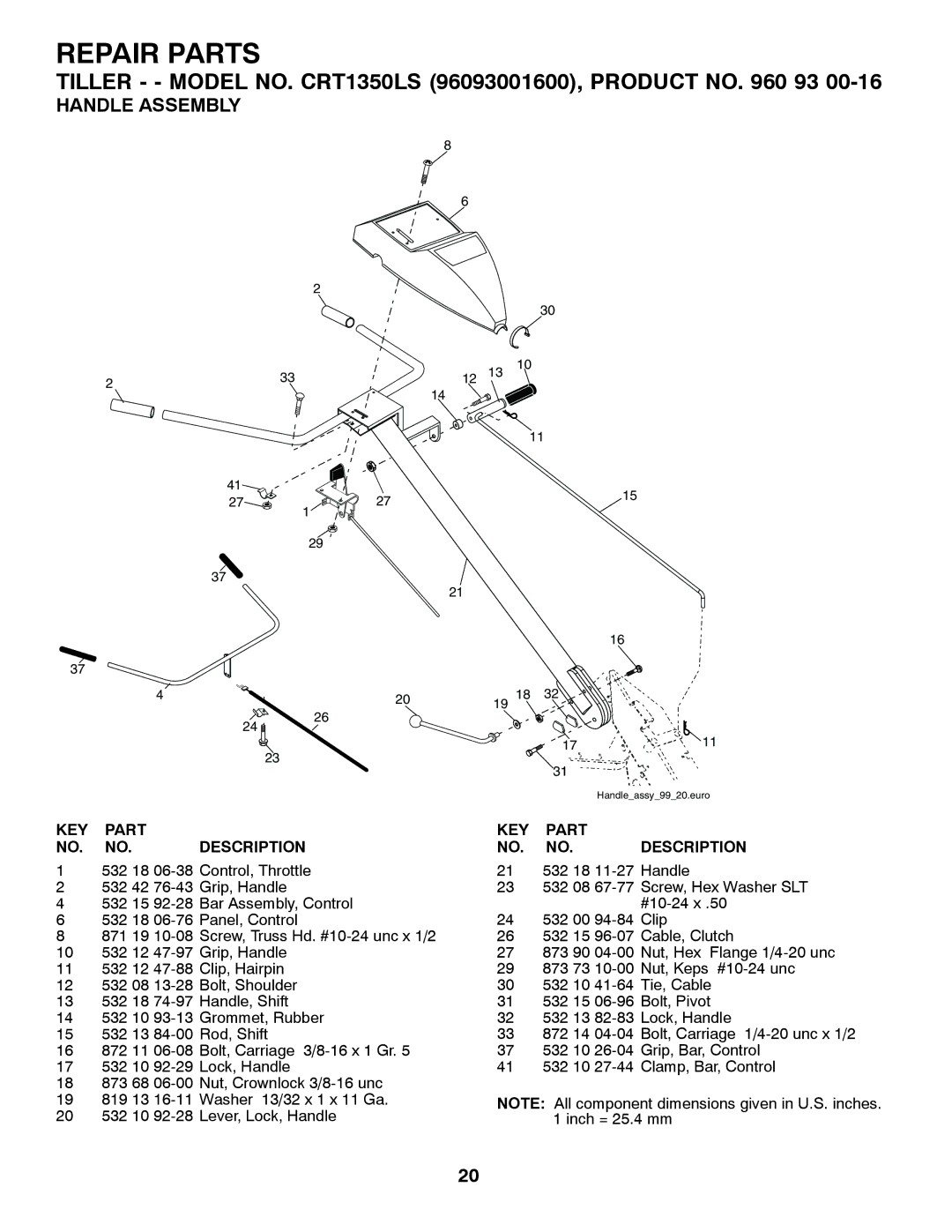 Husqvarna CRT1350LS owner manual Repair Parts, Handle Assembly 