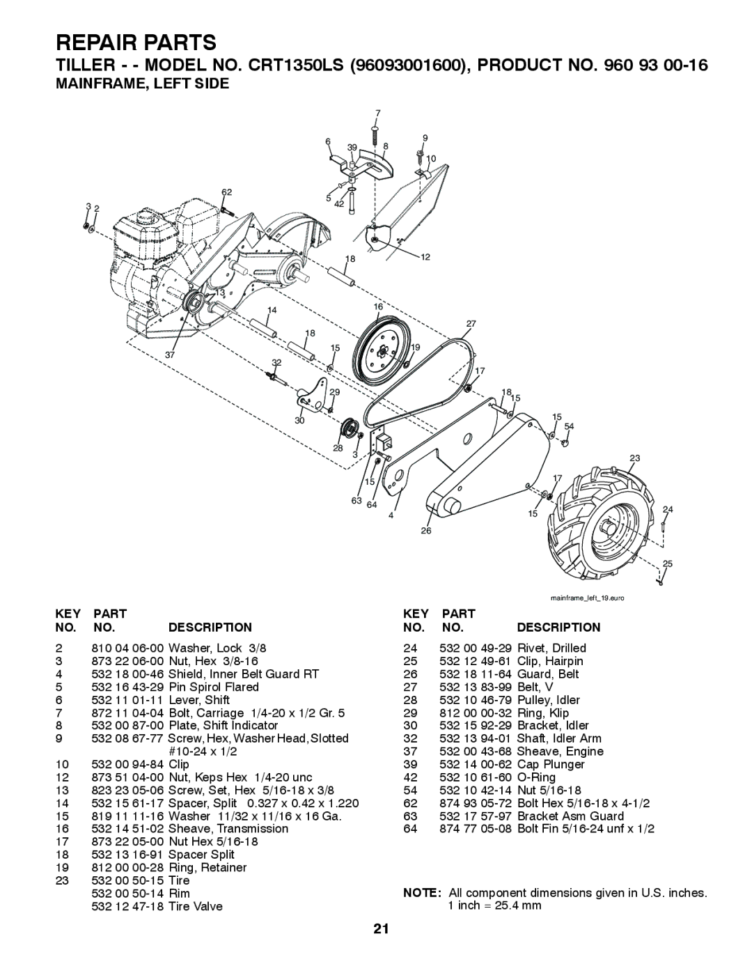 Husqvarna CRT1350LS owner manual MAINFRAME, Left Side 