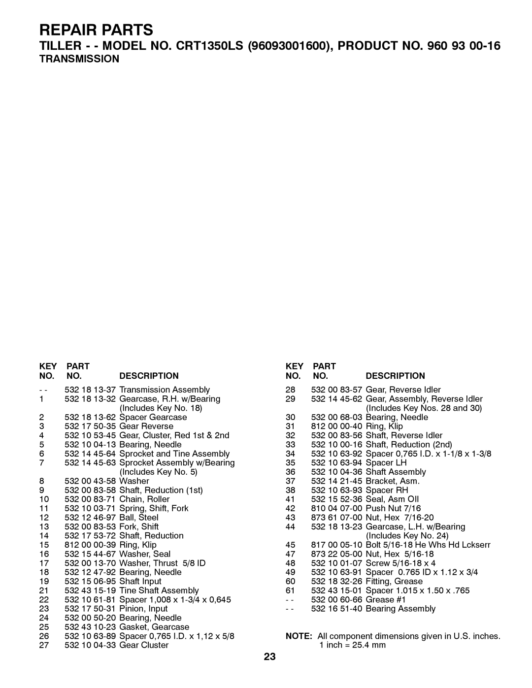 Husqvarna CRT1350LS owner manual Transmission 