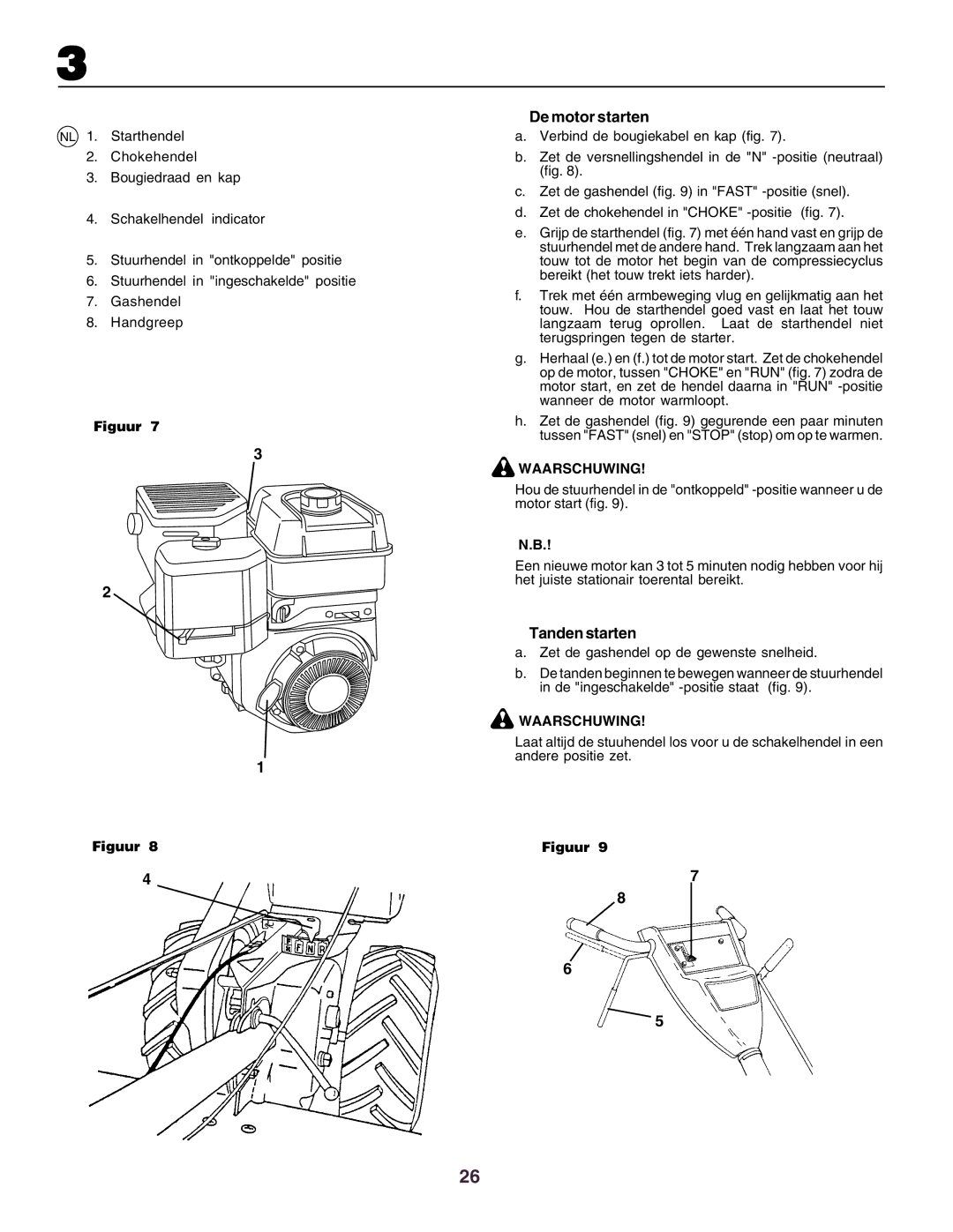 Husqvarna crt51 instruction manual De motor starten, Tanden starten, Waarschuwing 