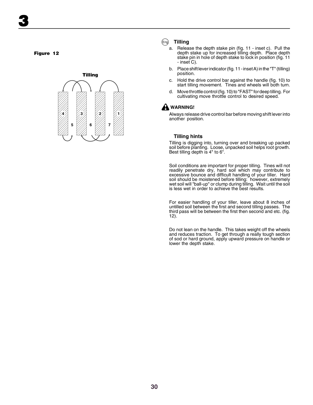 Husqvarna crt51 instruction manual Eng Tilling, Tilling hints 