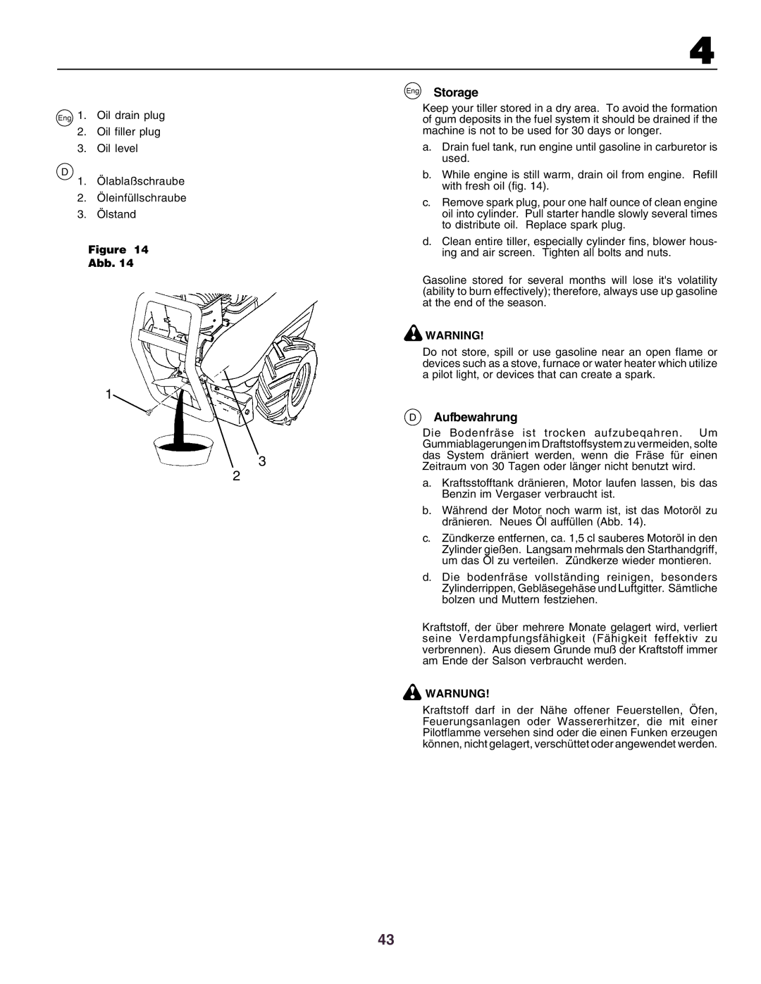 Husqvarna crt51 instruction manual Eng Storage, Aufbewahrung 