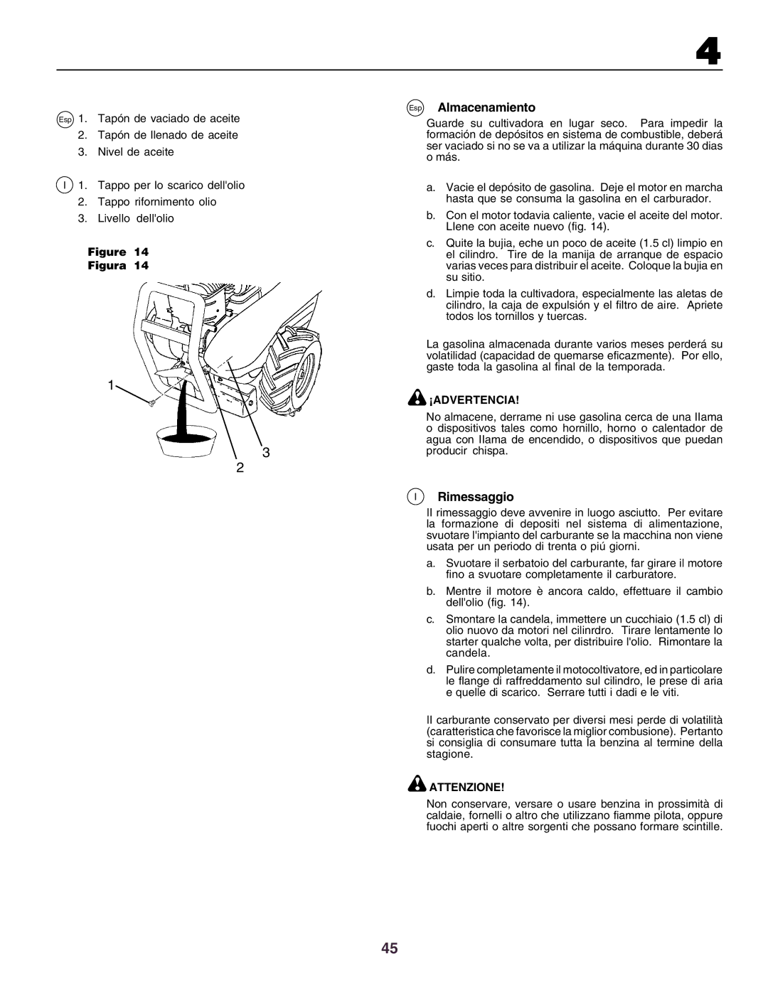 Husqvarna crt51 instruction manual Esp Almacenamiento, Rimessaggio 