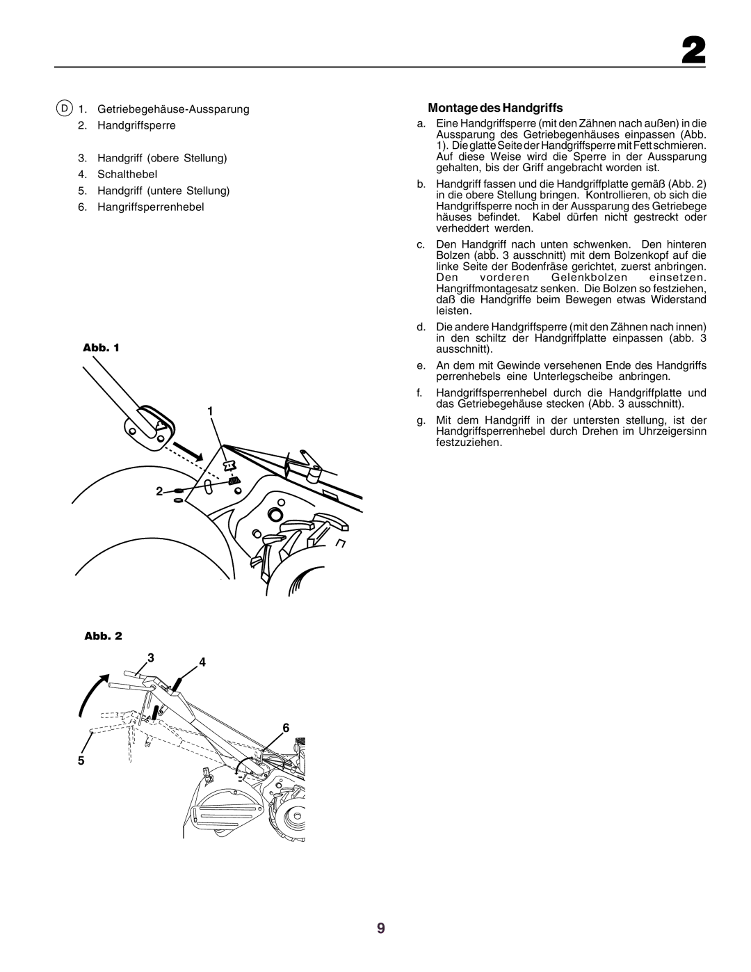 Husqvarna crt51 instruction manual Montage des Handgriffs, Abb 