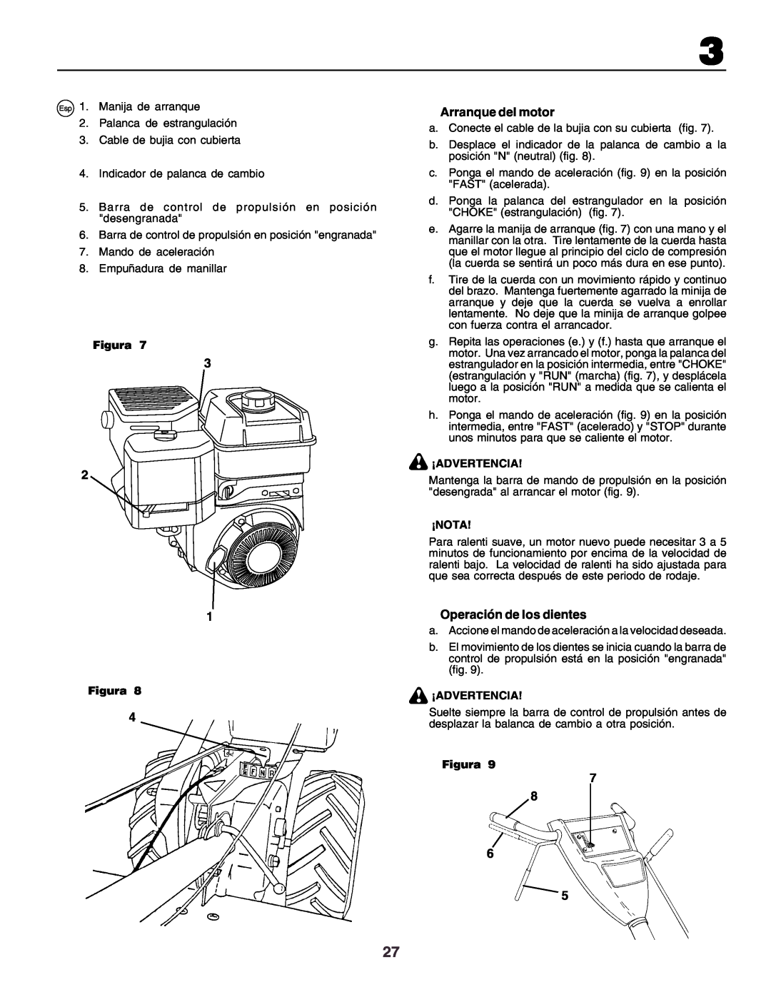 Husqvarna crt51 instruction manual Figura, ¡Advertencia, ¡Nota, Operación de los dientes 