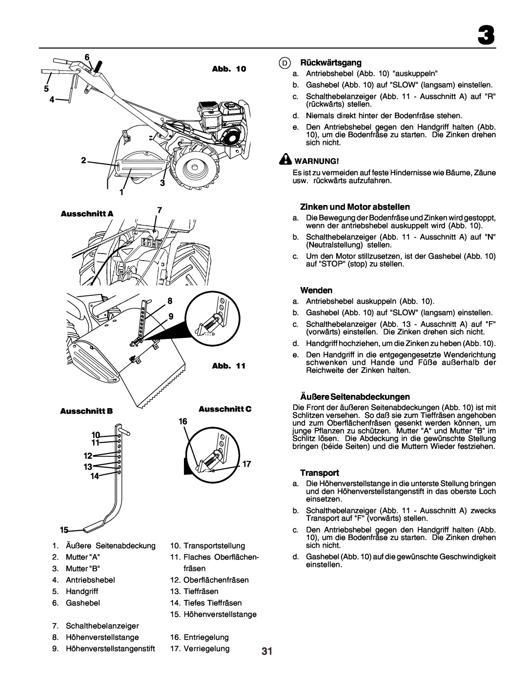 Husqvarna crt51 instruction manual Rückwärtsgang 
