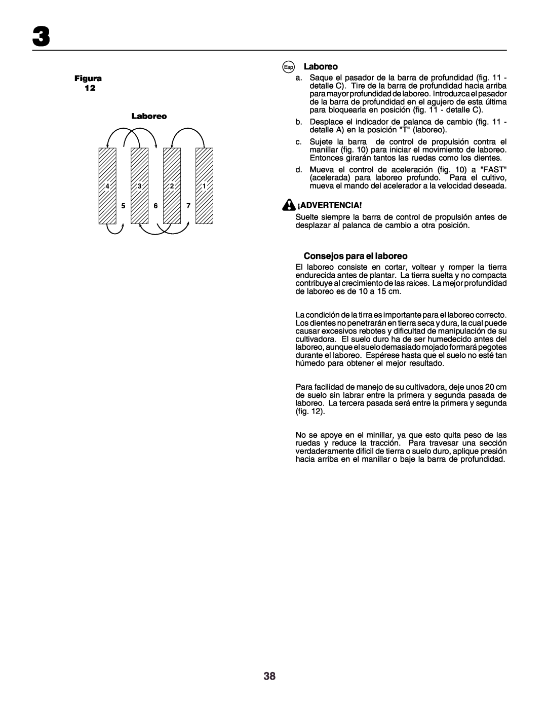 Husqvarna crt51 instruction manual Esp Laboreo, Consejos para el laboreo, Figura Laboreo, ¡Advertencia 