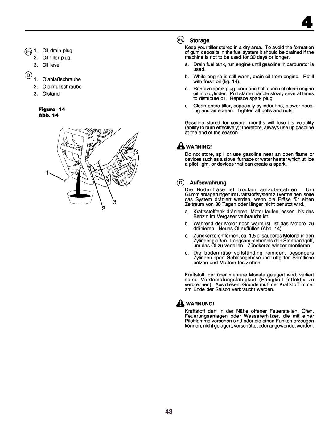 Husqvarna crt51 instruction manual 1 3 2, Eng Storage, DAufbewahrung, Figure Abb, Warnung 