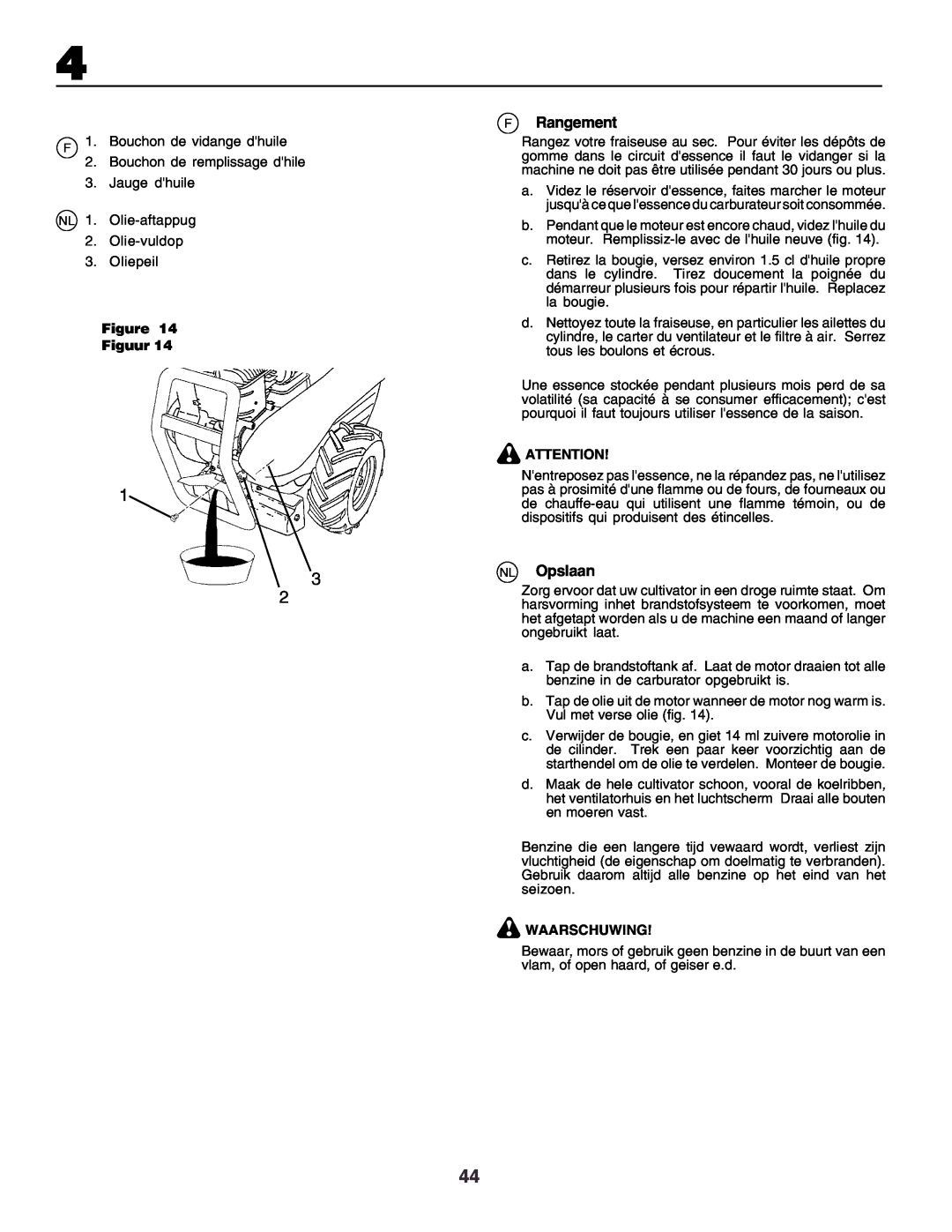 Husqvarna crt51 instruction manual FRangement, NL Opslaan, Figure Figuur, Waarschuwing 