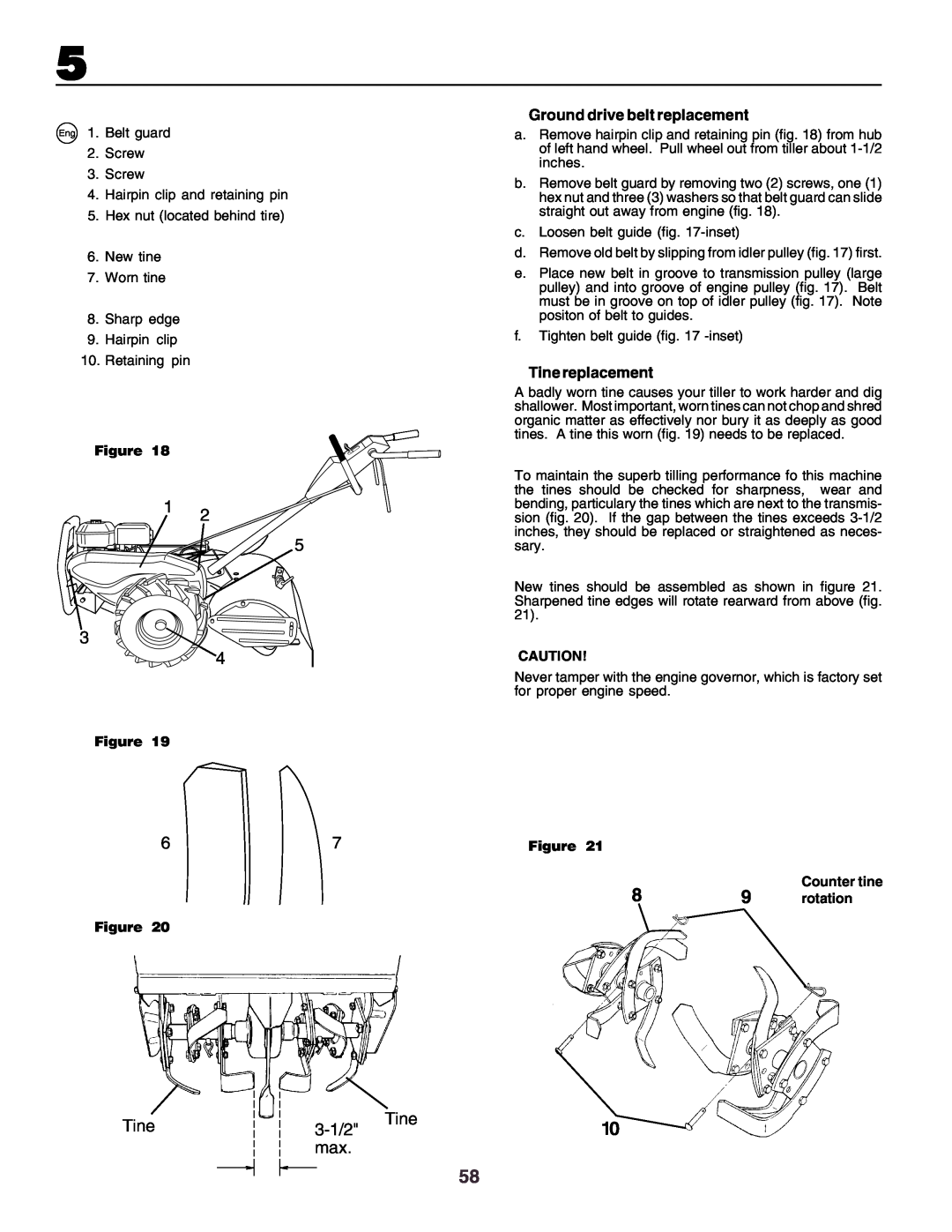 Husqvarna crt51 instruction manual Tine, 3-1/2, Figure, Counter tine, rotation 