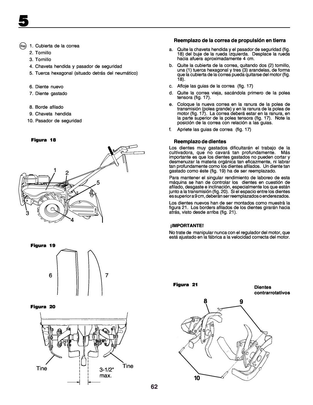 Husqvarna crt51 instruction manual Tine, 3-1/2, Figura, ¡Importante, Dientes, contrarrotativos 