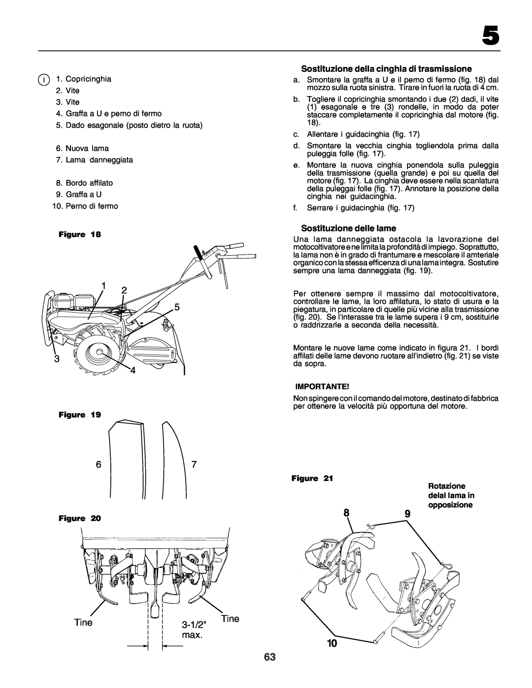 Husqvarna crt51 instruction manual Tine, 3-1/2, Importante, Figure Rotazione delal lama in opposizione 