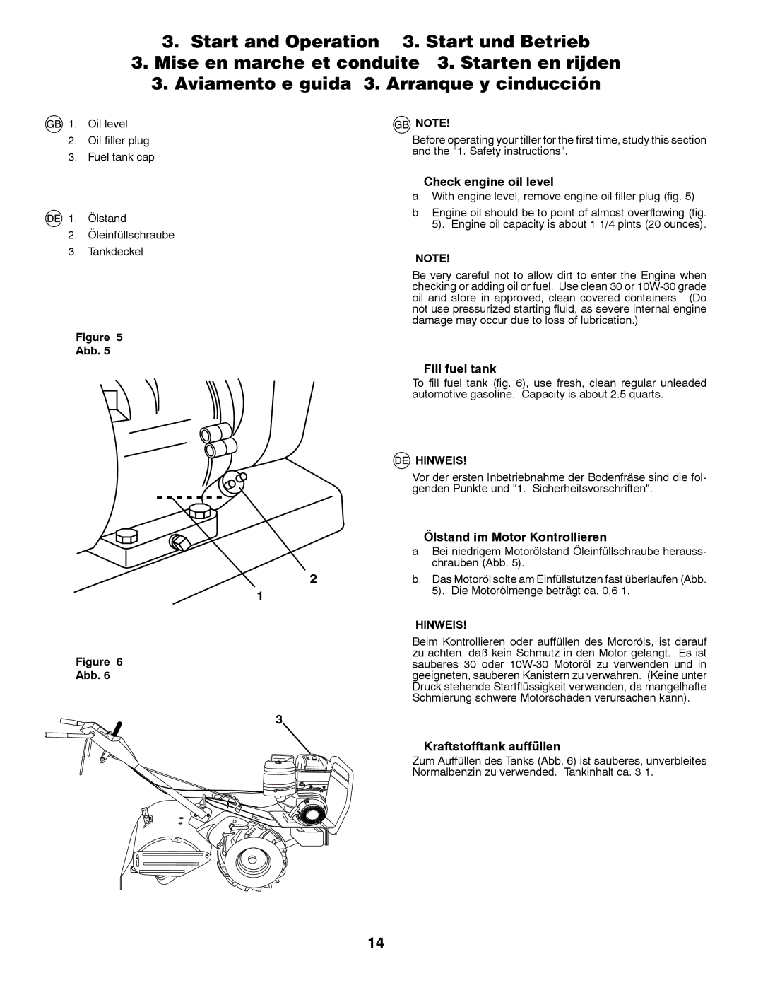 Husqvarna CRT81 Check engine oil level, Fill fuel tank, Ölstand im Motor Kontrollieren, Kraftstofftank auffüllen 