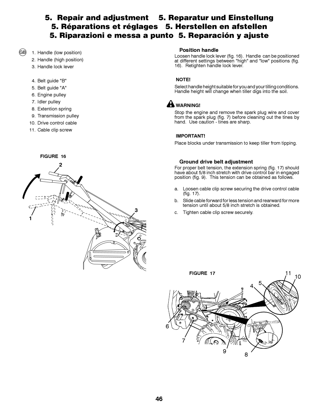 Husqvarna CRT81 instruction manual Position handle, Ground drive belt adjustment 