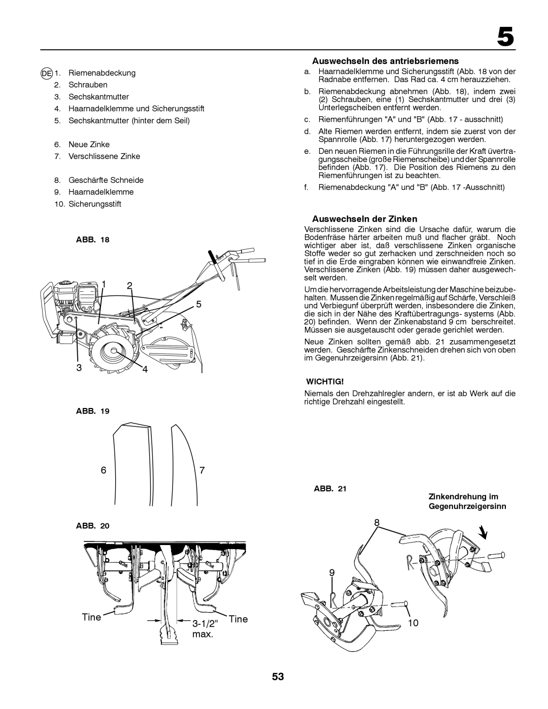 Husqvarna CRT81 Auswechseln des antriebsriemens, Auswechseln der Zinken, ABB Zinkendrehung im Gegenuhrzeigersinn 