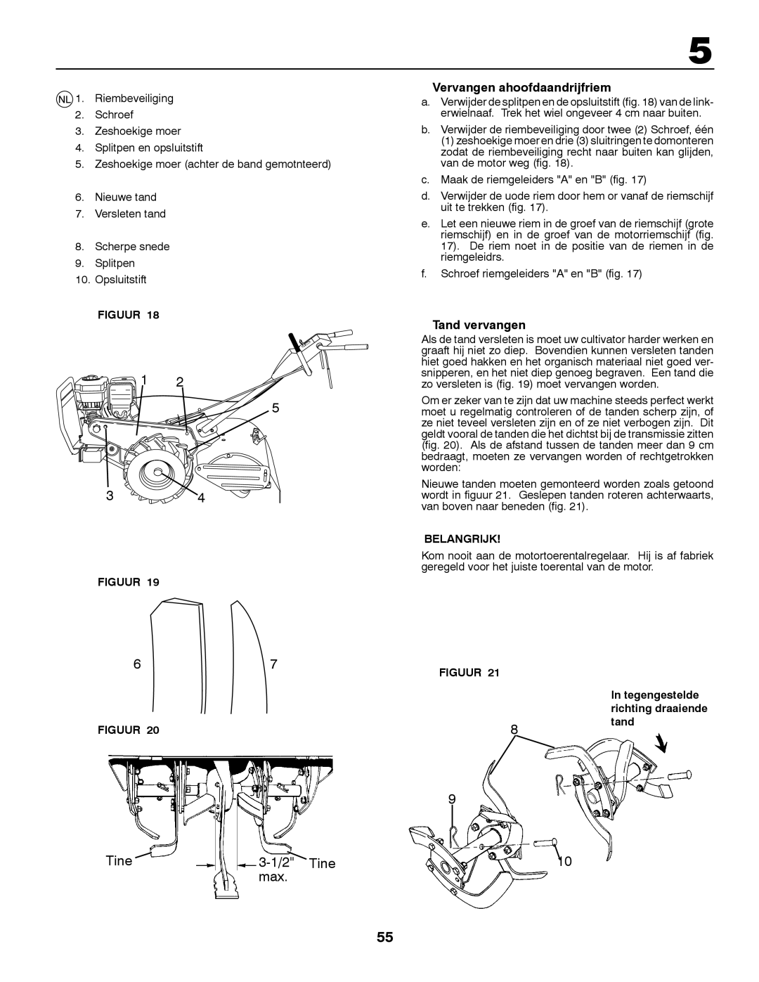 Husqvarna CRT81 instruction manual Vervangen ahoofdaandrijfriem, Tand vervangen, Tegengestelde richting draaiende 8tand 