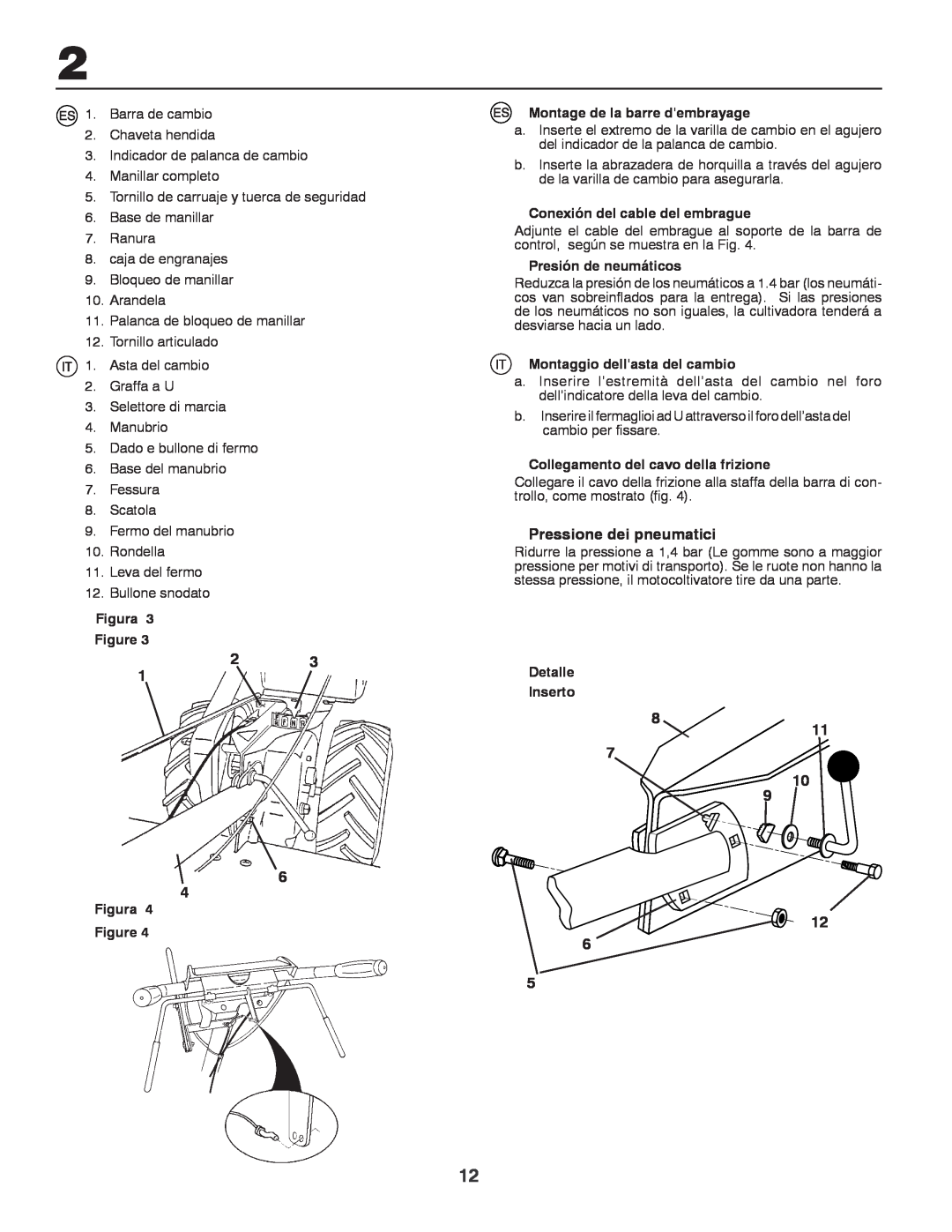 Husqvarna CRT81 Pressione dei pneumatici, Figura, Montage de la barre dembrayage, Conexión del cable del embrague 
