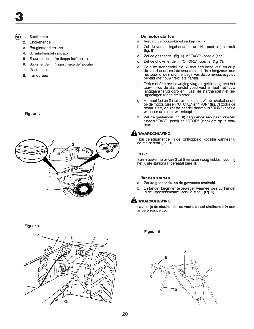 Husqvarna CRT81 instruction manual De motor starten, Tanden starten, Figuur, Waarschuwing 