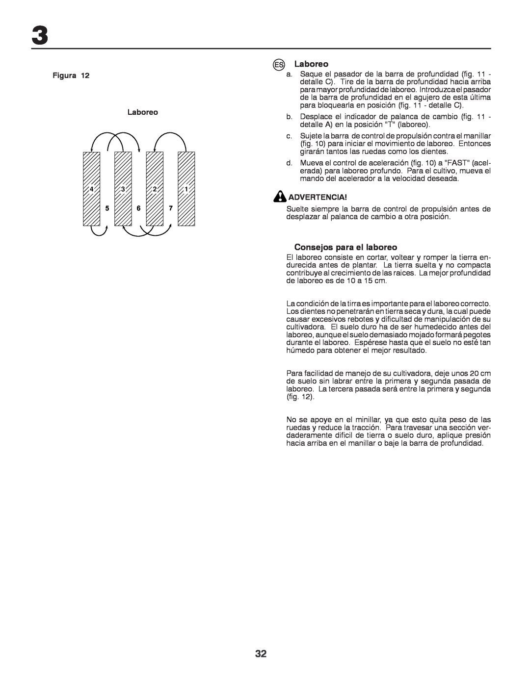 Husqvarna CRT81 instruction manual Consejos para el laboreo, Figura Laboreo, Advertencia 