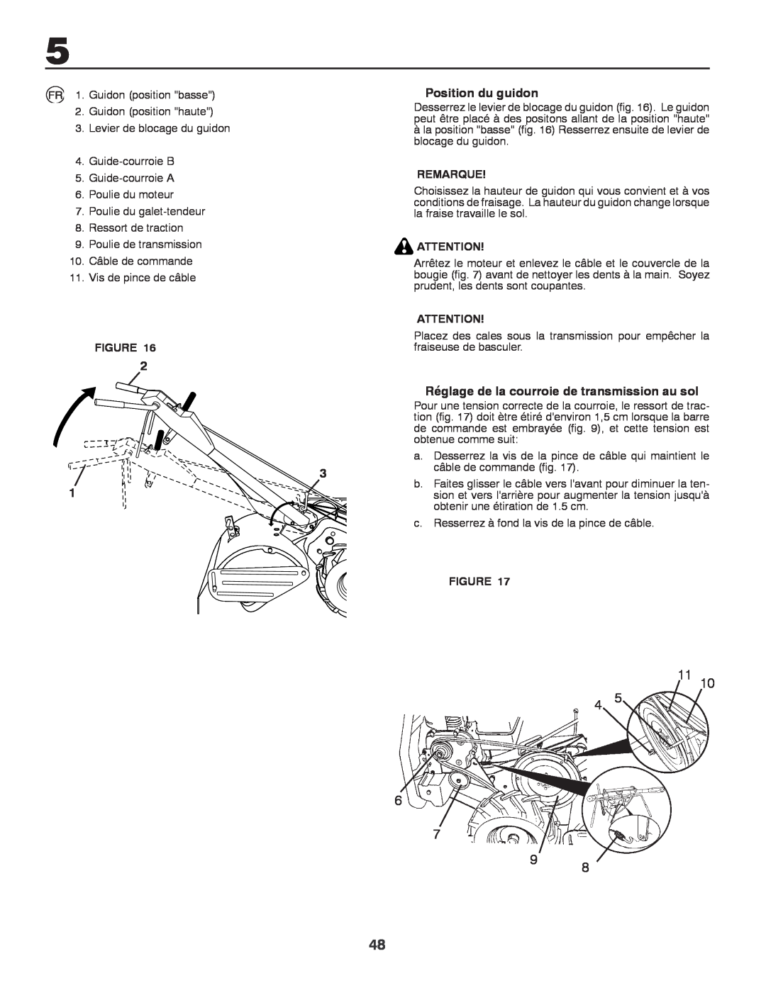 Husqvarna CRT81 instruction manual Position du guidon, Réglage de la courroie de transmission au sol, Remarque 