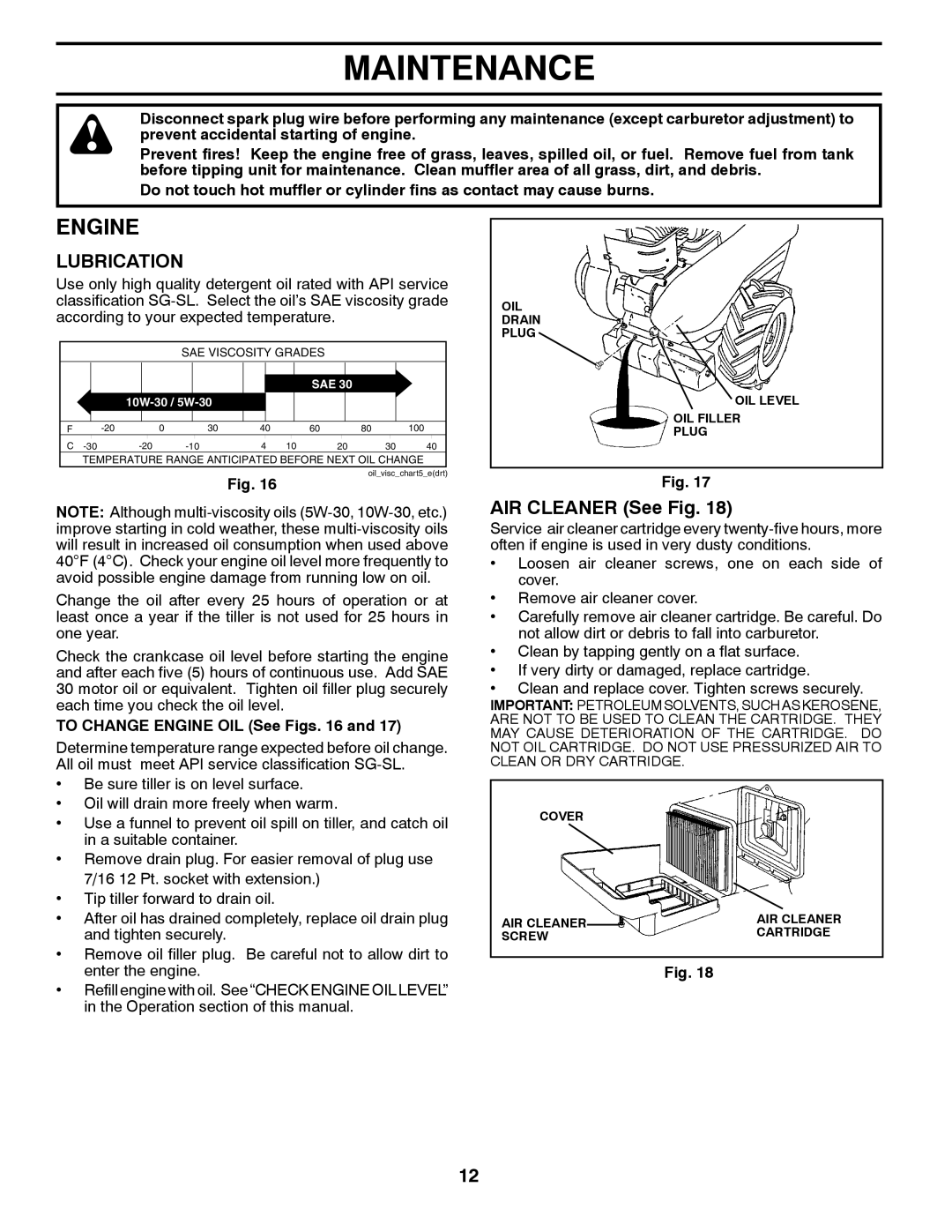 Husqvarna CRT900 owner manual Engine, AIR Cleaner See Fig 