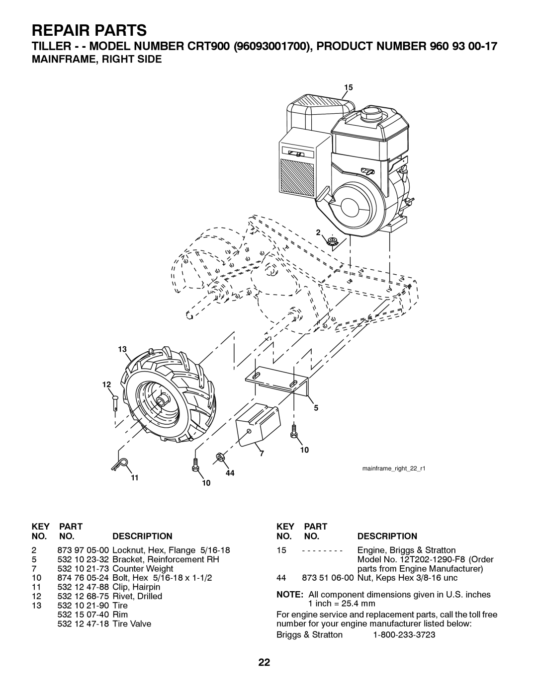 Husqvarna CRT900 owner manual MAINFRAME, Right Side 