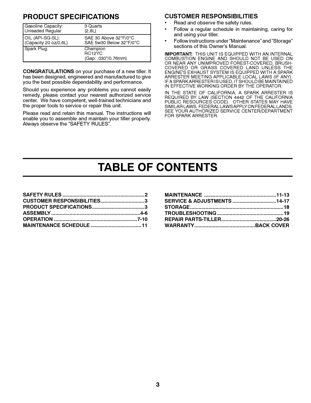 Husqvarna CRT900 owner manual Table of Contents 