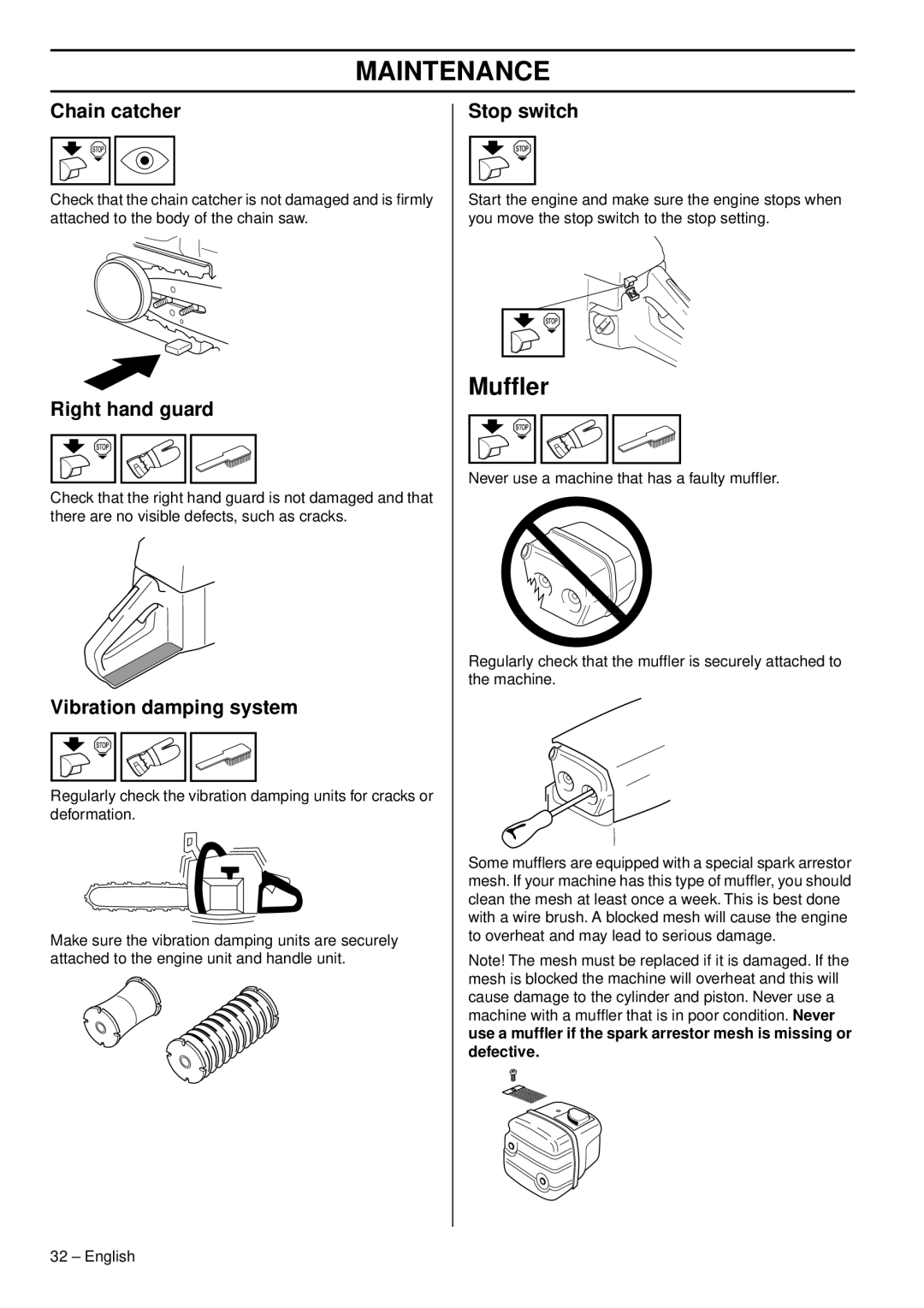 Husqvarna CS 2159WH, CS 2156CWH, CS 2159CWH manual Mufﬂer, Chain catcher 