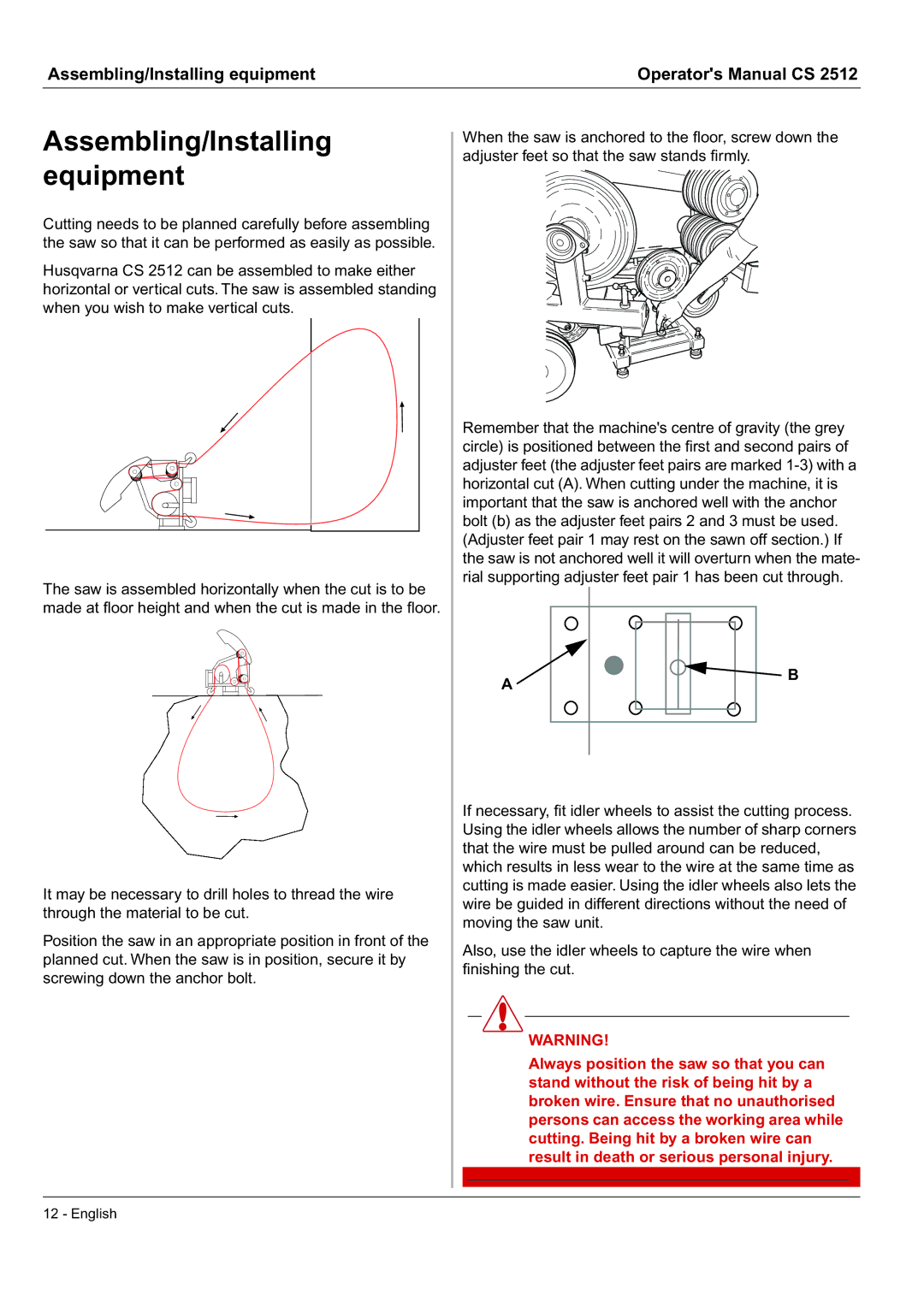 Husqvarna CS 2512 manual Assembling/Installing equipment 