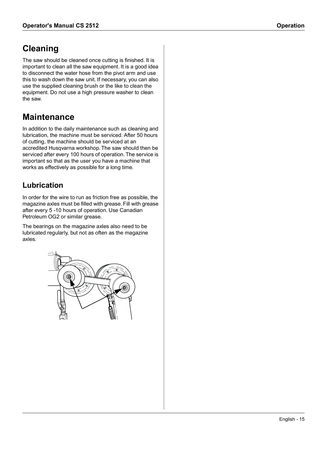 Husqvarna CS 2512 manual Cleaning, Maintenance, Lubrication 