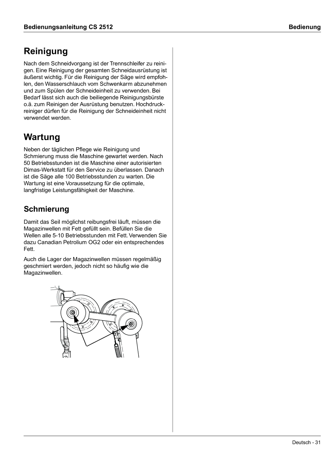 Husqvarna CS 2512 manual Reinigung, Wartung, Schmierung 