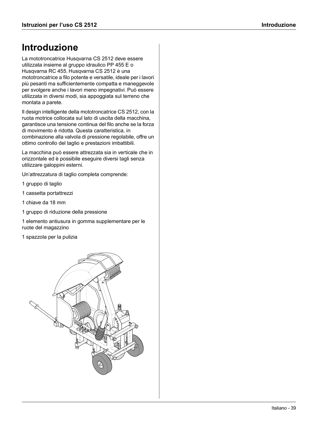 Husqvarna CS 2512 manual Introduzione 