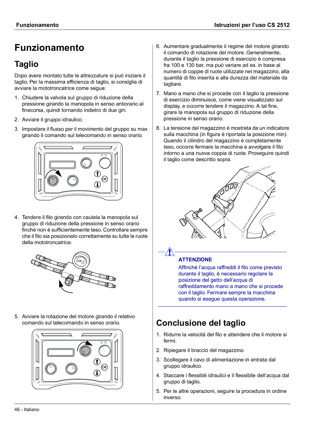 Husqvarna CS 2512 manual Funzionamento, Taglio, Conclusione del taglio 