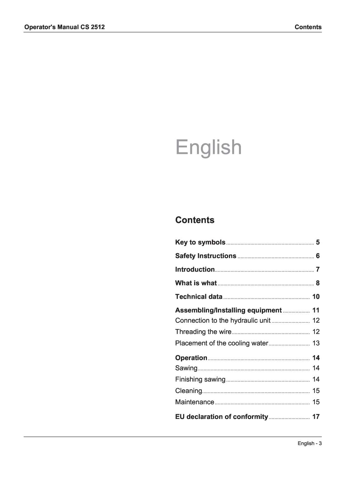 Husqvarna CS 2512 manual English, Contents 