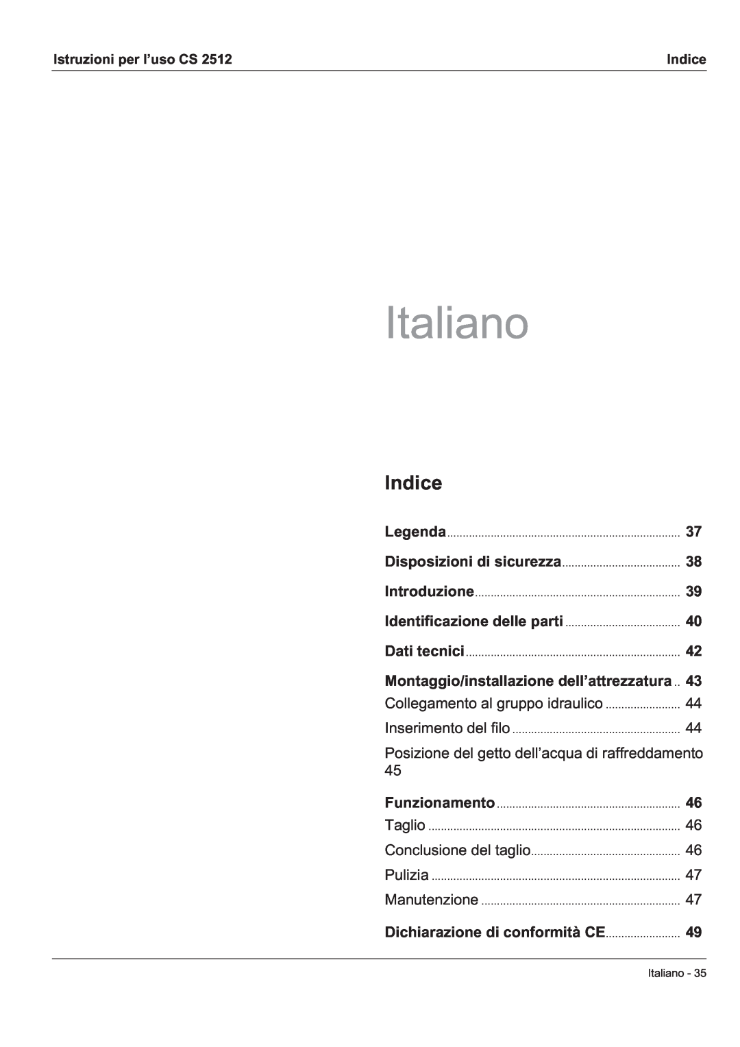 Husqvarna CS 2512 manual Italiano, Indice 